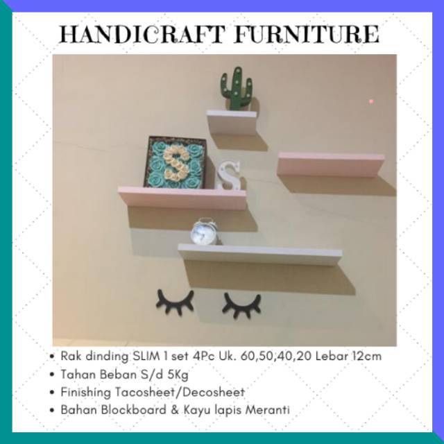  Rak  dinding  Minimalis  SLIM 1 set 4pc Uk 60 50 40 20 L12cm T 2cm Shopee  Indonesia