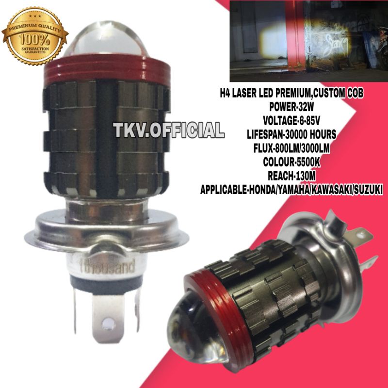 BOHLAM DEPAN PREMIUM H4 LED LASER AC DC 32W 12V/BOLHAM LED DEPAN H4/LAMPU MOTOR H4 LED LASER SUPER T