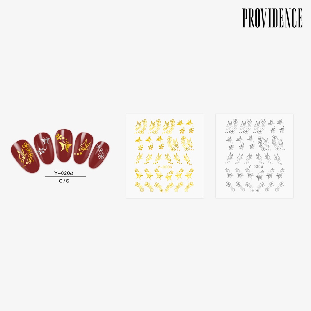 Providence 30 Lembar Stiker Kuku Motif Bulu / Bunga / Laba-Laba Warna Gold / Silver Untuk Nail Art / Manicure