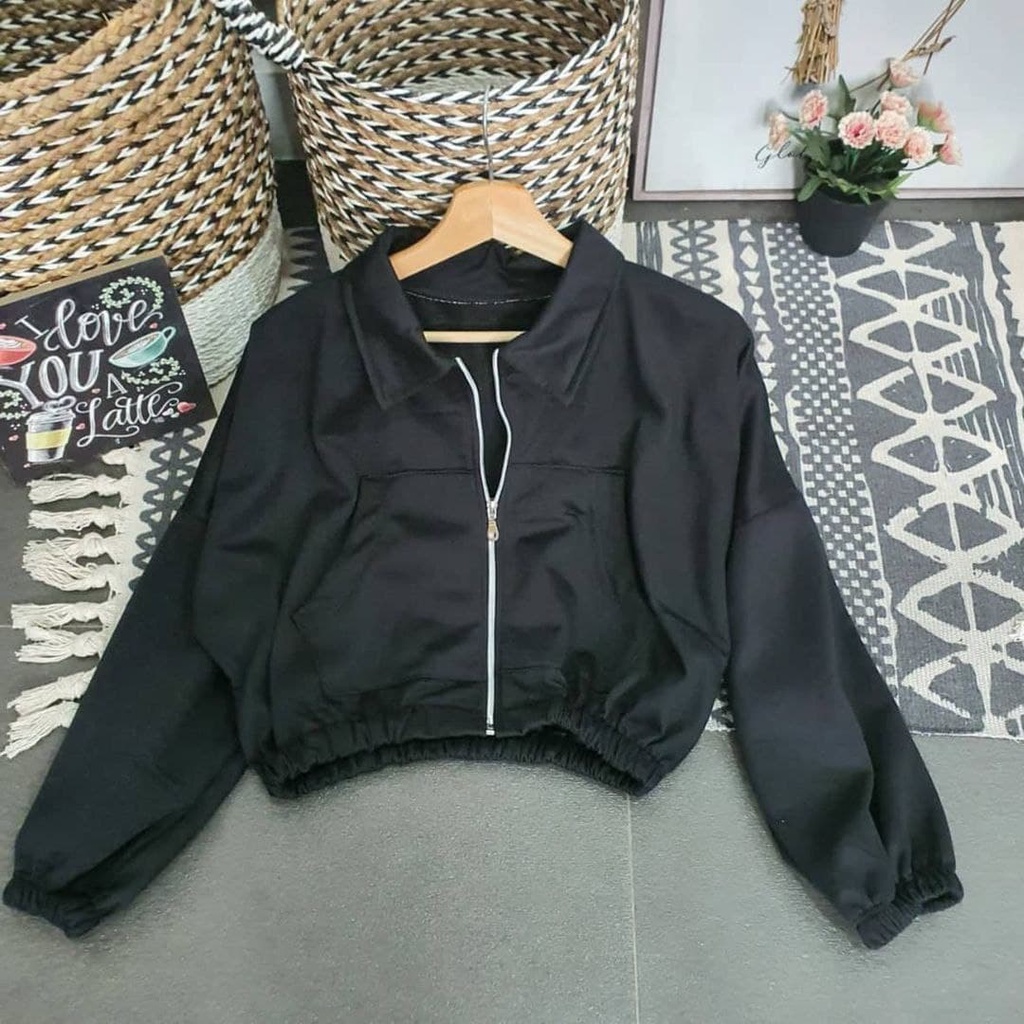 Nara Grosir - Vada Colar Jaket l Jaket Crop Polos Wanita