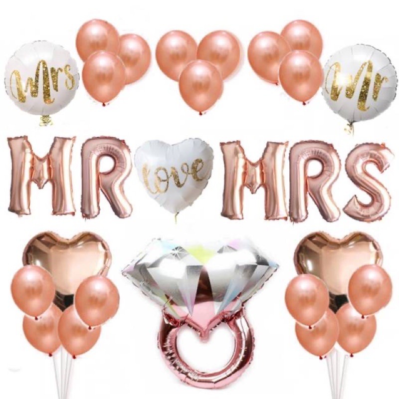 mr&mrs rose gold dekorasi/balon foil wedding/balon engagement/balon cincin/dekorasi lamaran