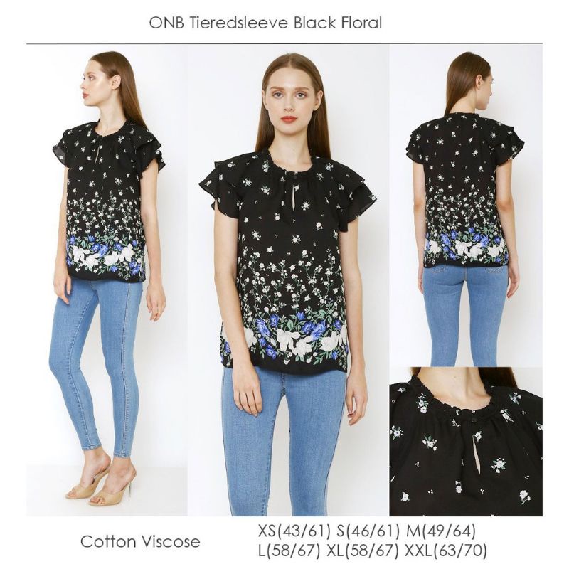 OLD NAVY TIERED SLEEVE BLOUSE/BLOUSE OLD NAVY/BLOUSE WANITA MOTIF BUNGA/BLOUSE WANITA KEKINIAN/BLIUS