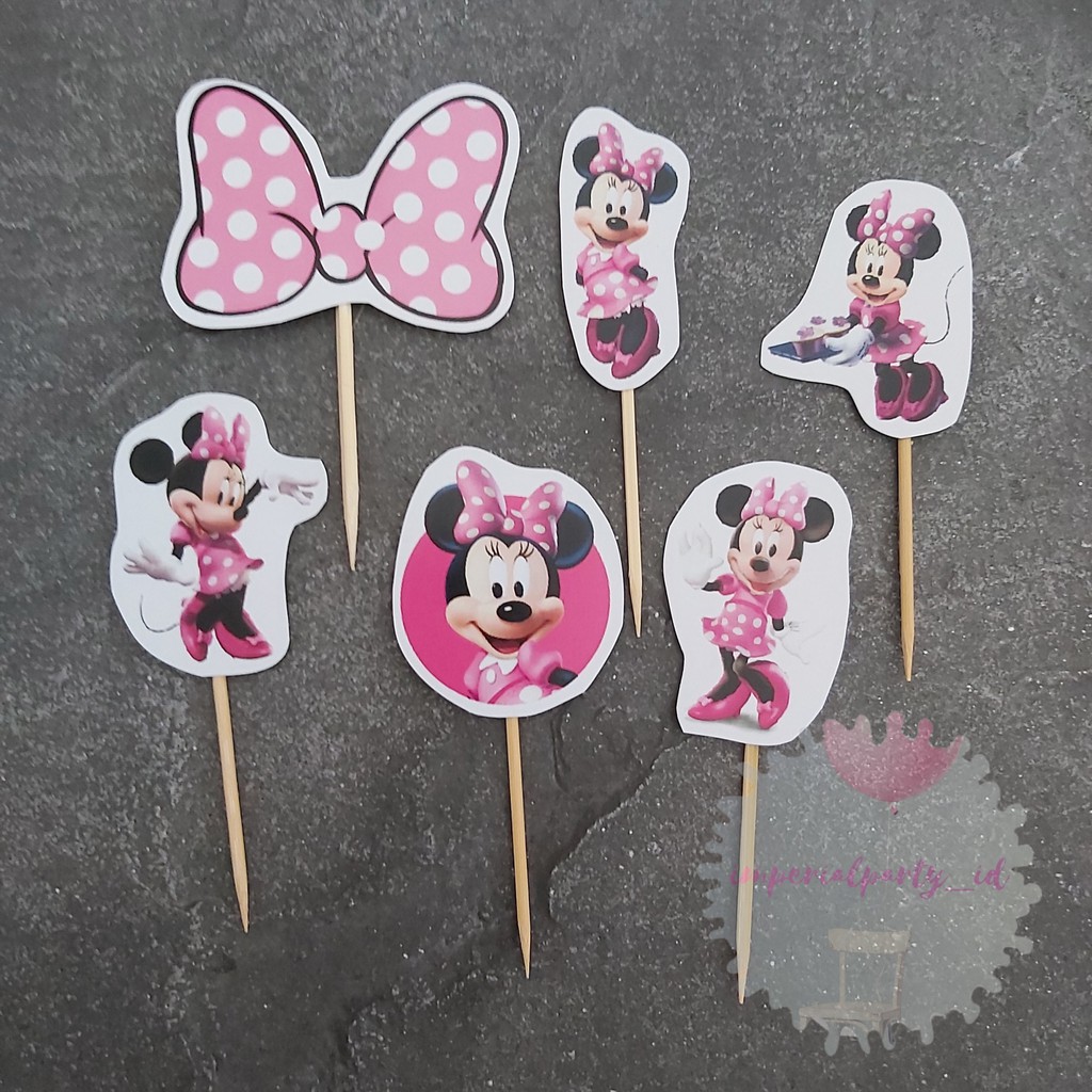 Cake Cupcake Topper Tusukan Kue Happy Birthday Minnie Mouse