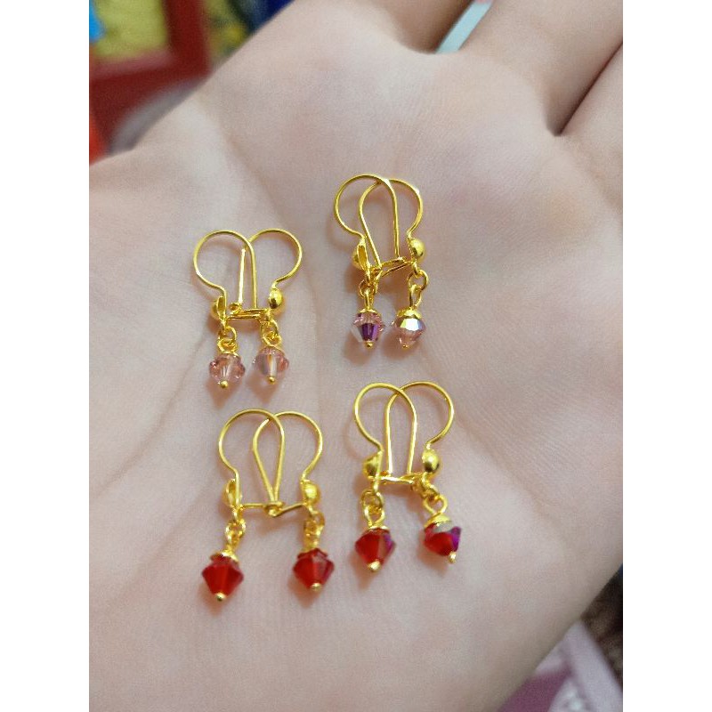 ANTING ANAK KRISTAR PERAK 925 LAPIS MAS ASLI