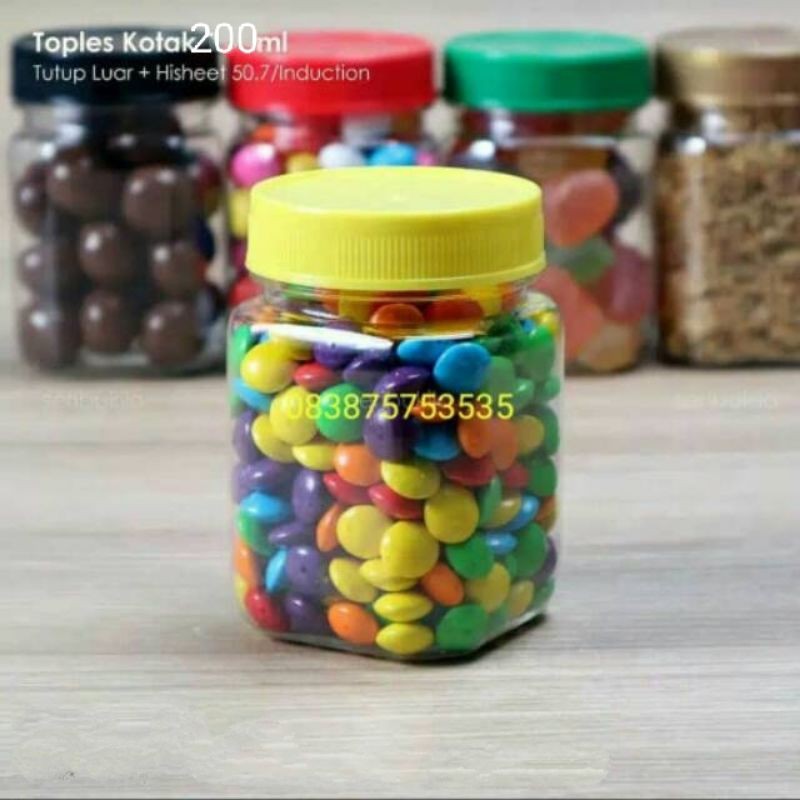 Toples plastik kotak 200ml - toples kecil - toples bumbu - toples kotak - toples sambal - jar sambal