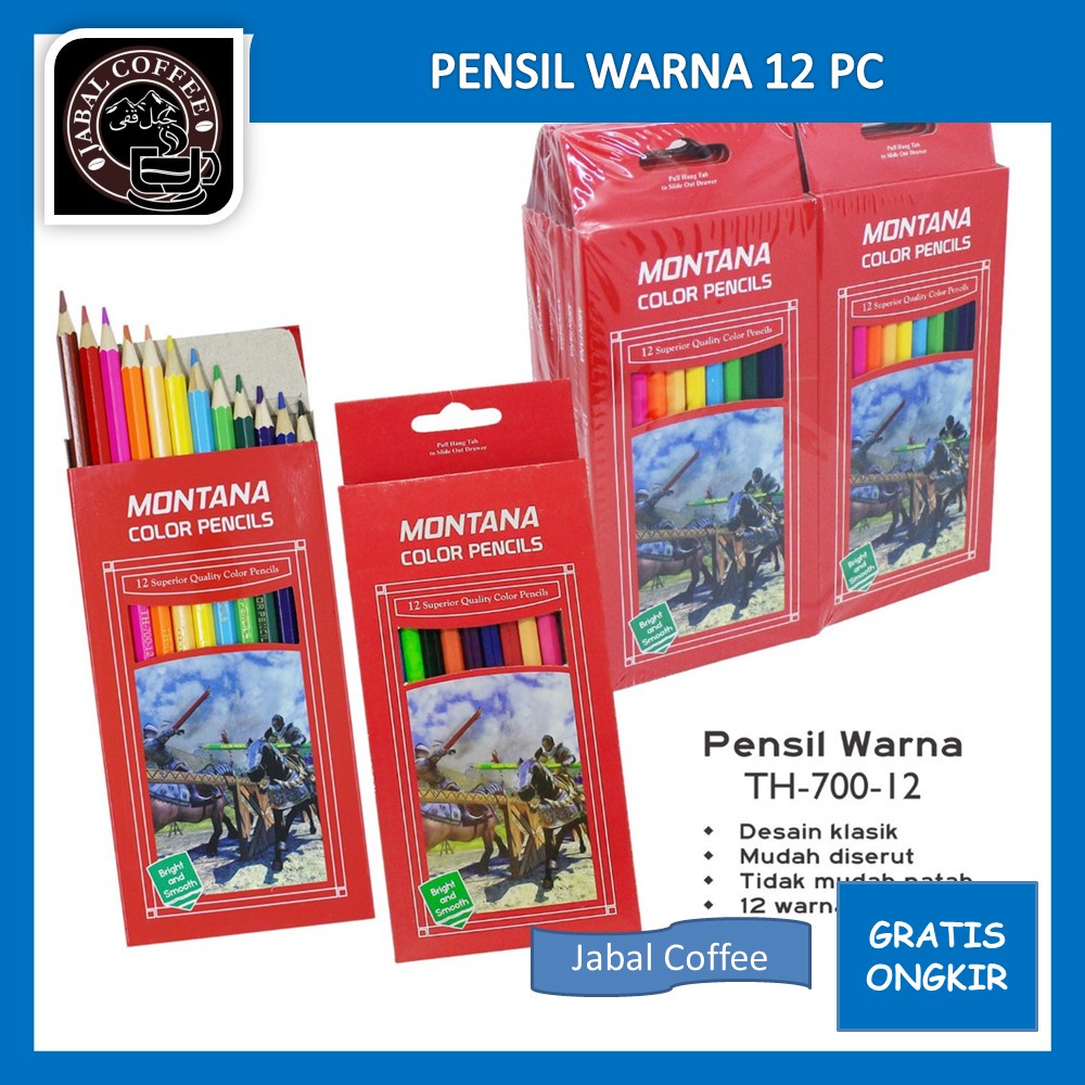 Pensil Warna Panjang Montana / Pensil Warna 12 Pcs / Alat Mewarnai Anak / Color Pencil