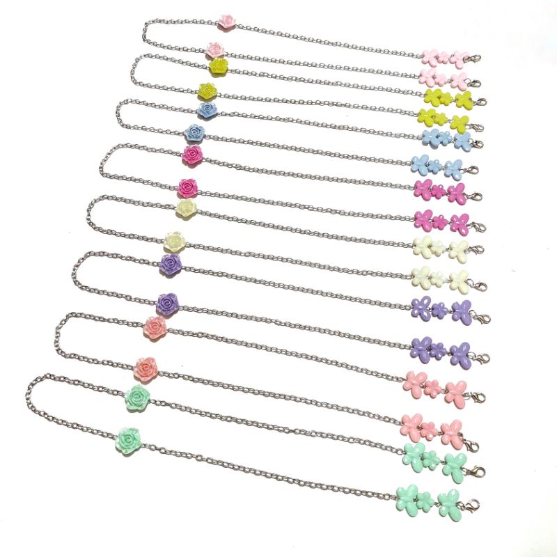 2in1 Strap Mask + Konektor Masker Hijab Adelle Rose Glossy Butterfly Bunga Mawar Kupu Kupu