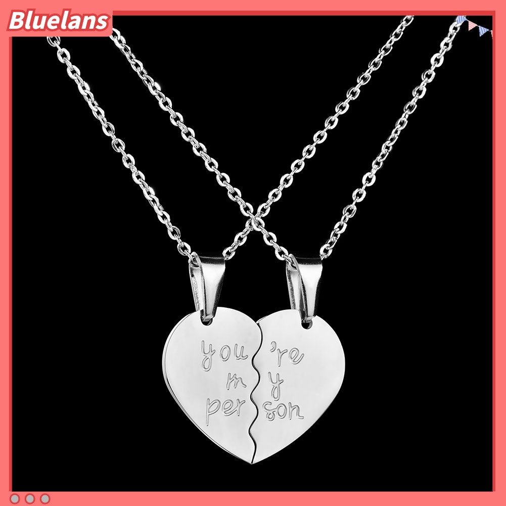 Bluelans 2Pcs You Are My Person Two Halves Couple Necklace Lovers Jewelry Romantic Gift