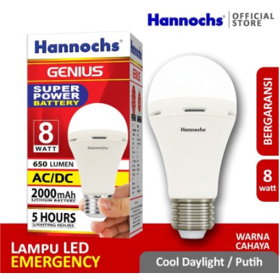 Hannochs Lampu LED Emergency Genius 8W Putih AC/DC 8 Watt Fitting