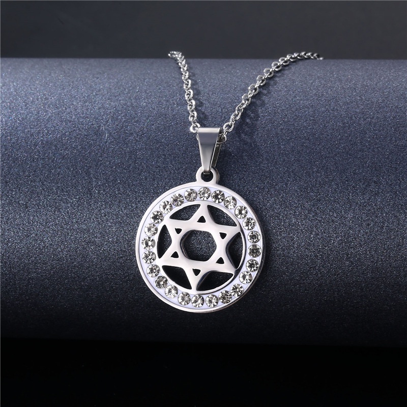 Ornamen hip hop hexagram kalung trendy wanita tanah liat berlian kalung liontin pendek XINGX klaviku