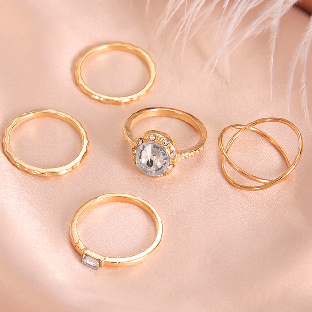 Hu Hu Hu Hu Hu Alat Bantu Pasang Kacamata♡ 5pcs / Set Cincin Wanita Desain Silang Hias Cubic Zirconia Bulat Untuk Pesta