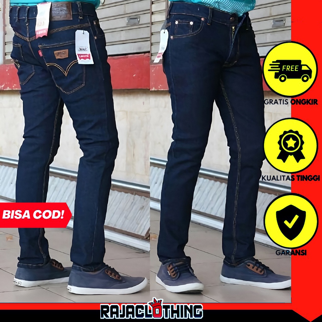 RCL - Celana Jeans Lev.is Cowok Cowo Pria Slim Fit Skinny Pensil Biru Dongker Blueblack Navy S.M.L.XL