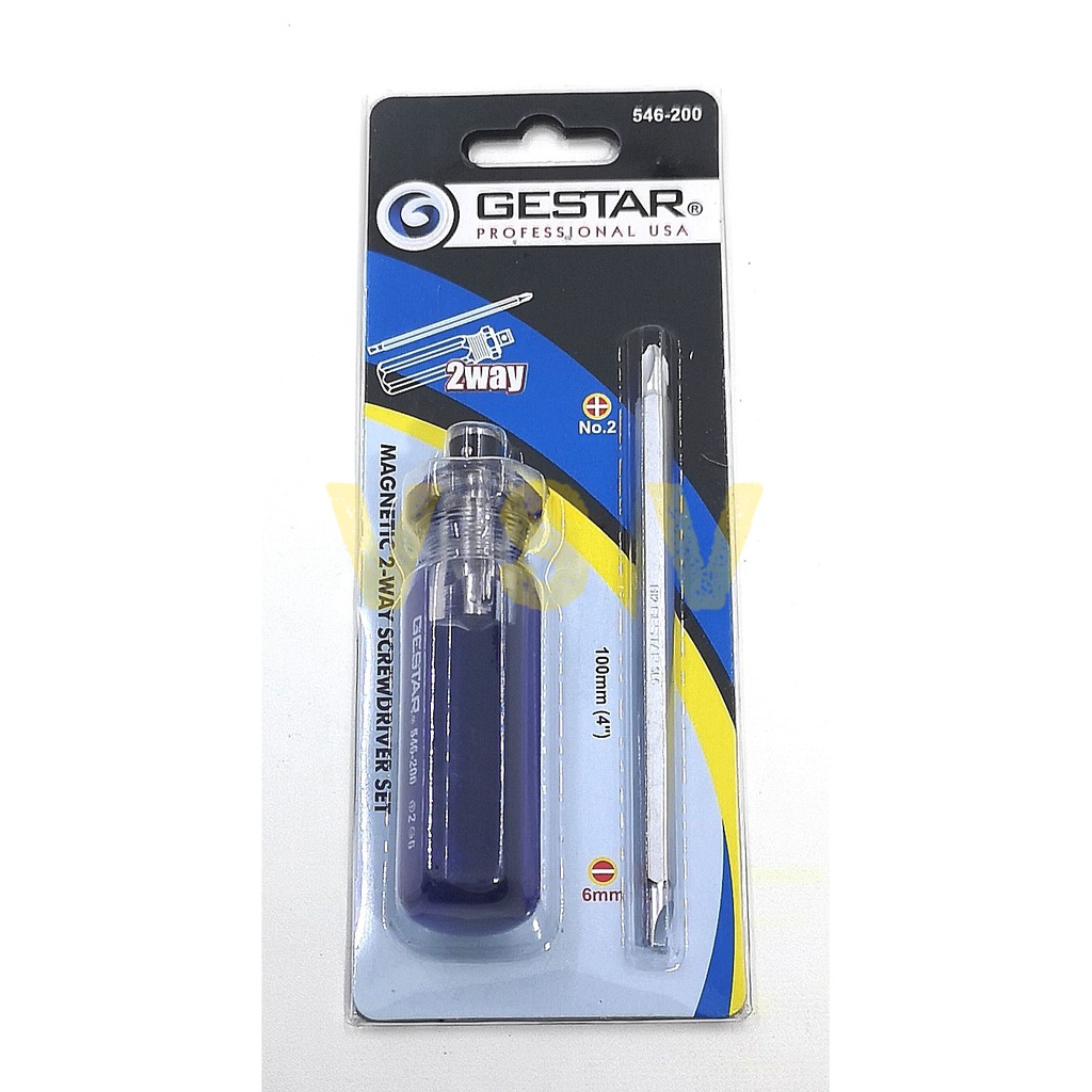 GESTAR Magnetic 2way screwdriver 100mm / obeng bolak balik / plus min