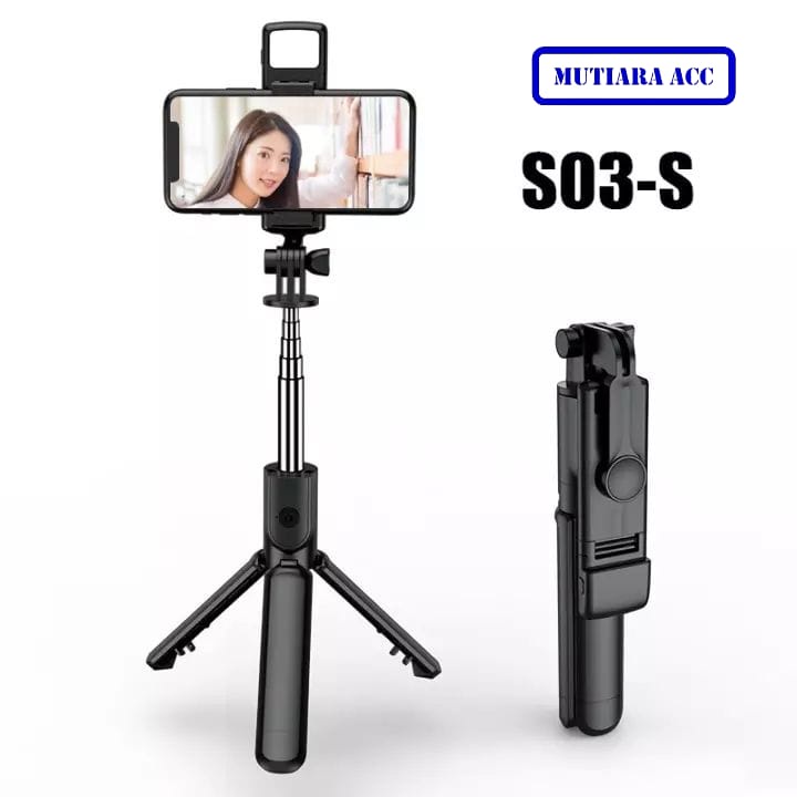 SELFIE STICK TRIPOD TONGSIS S03-S DAN S05-S BLUETOOTH REMOTE AND 1 LED