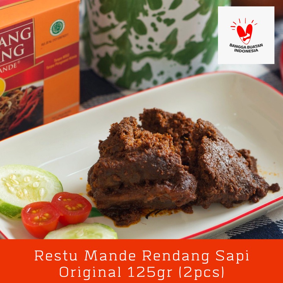 

Restu Mande Rendang Sapi Kering Masakan Padang Khas Minang Kemasan Premium Siap Saji Halal 125gr