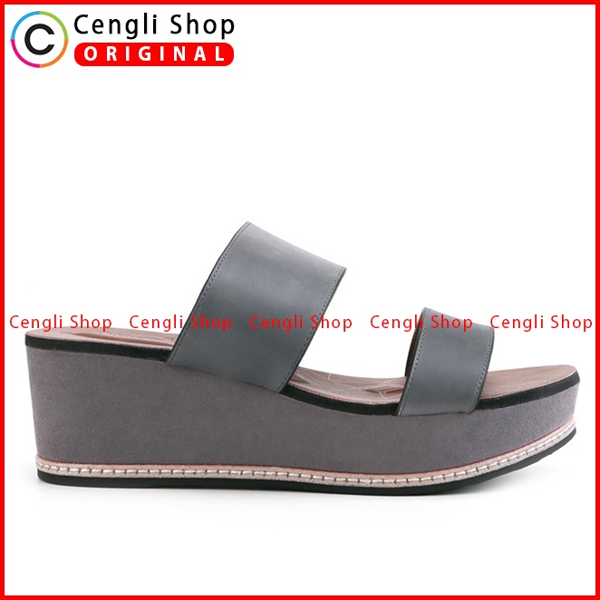 SANDAL WEDGES KULIT OBERMAIN WANITA ORIGINAL TERBARU BIRU NAVY OW22