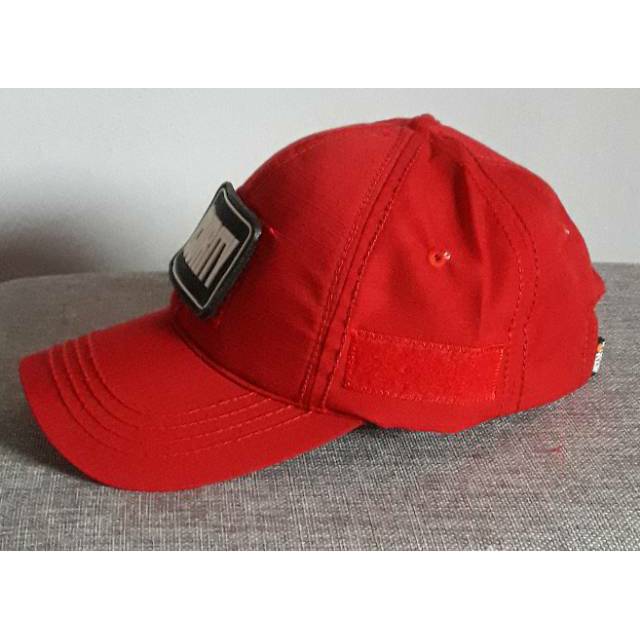 TOPI SECURITY - TOPI SECURITY TULISAN PUTIH VELCRO MERAH