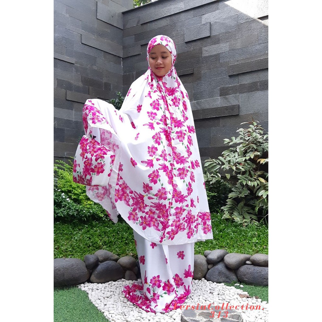 Mukena Bali Dasar Putih Motif Bunga