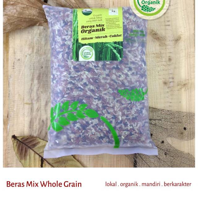 

Beras organik Whole grain | Beras organik mix merah hitam putih Lingkar organik kemasan vakum 1kg