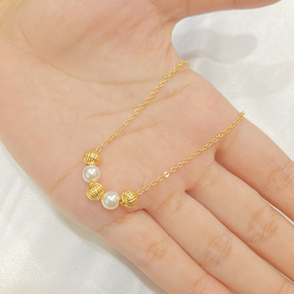 Kalung Wanita Lapis Emas Bola Mutiara Aksesoris Perhiasan Fashion