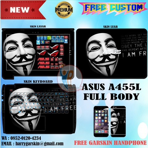 Original Garskin Laptop Full Body Asus A455L Motif Anomious Free 1 Garskin HP