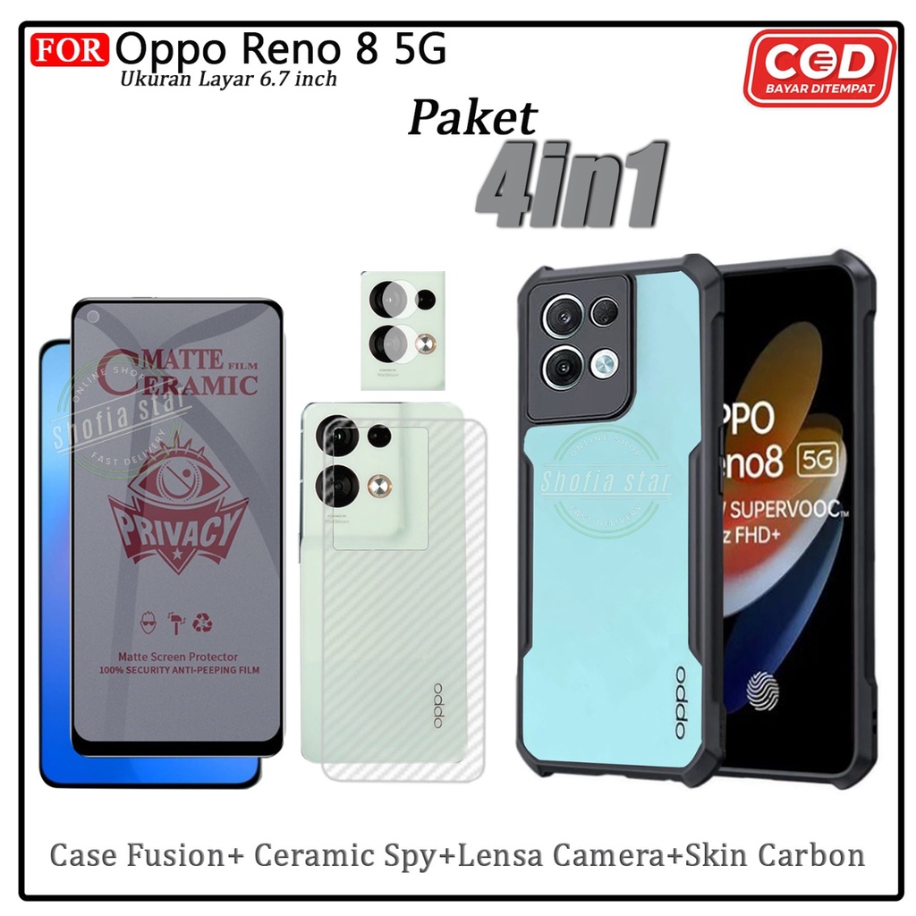 Paket 4in1 Case Reno 8 5g Reno 8t Reno 8 4g Reno 8 Pro Softcase Shockproof Transparan Camera Protect Casing