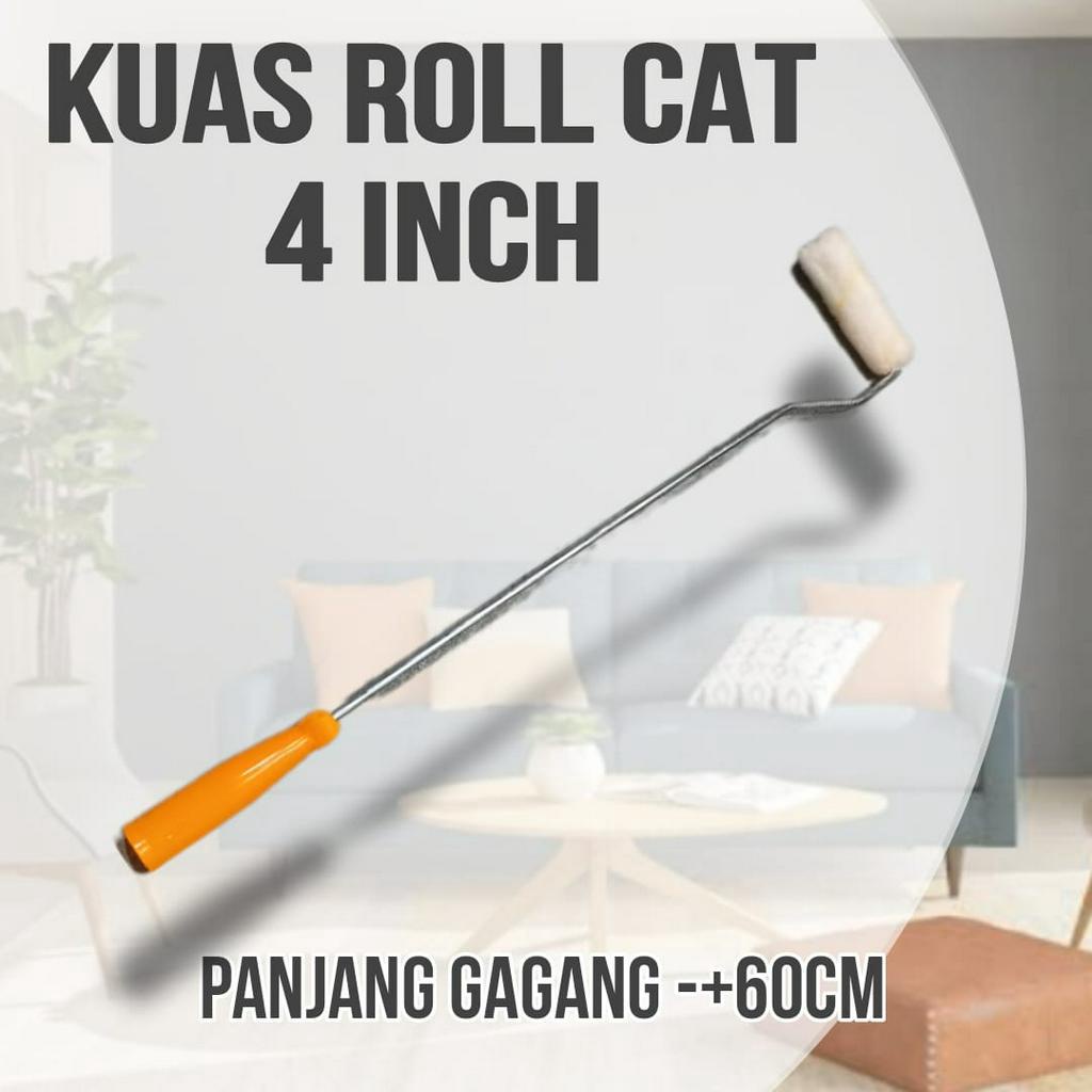 Kuas Gagang Roll Rollan Cat Tembok Dinding 4 Inch In Paint Roller Bulu Cet Kecil Kuas Roller Brush 4&quot; Inci Gagang Panjang 60 Cm Kapal Mini Gypsum Atap Plafon