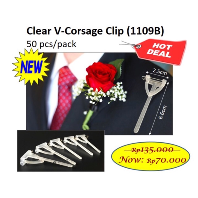 

Clear V Corsage Clip isi 50pcs bening corsage barang florist transparant