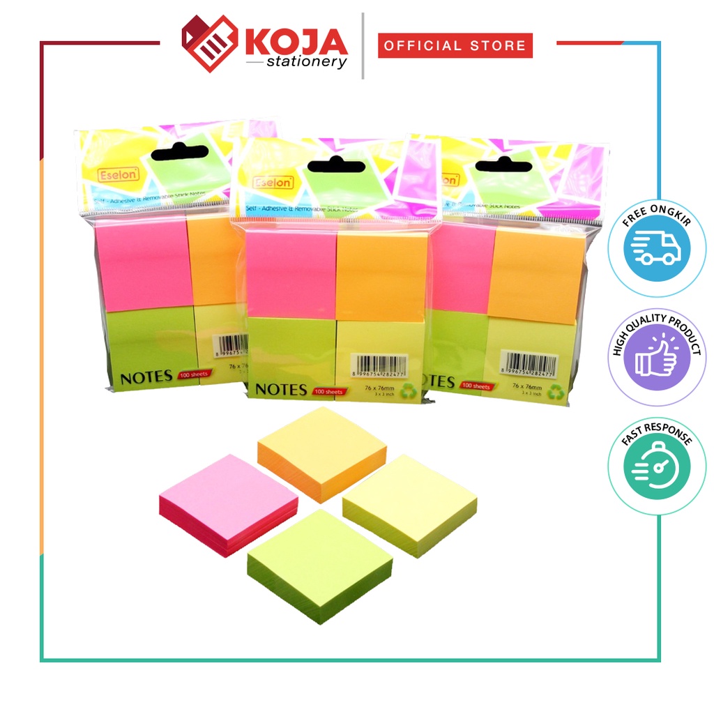 Jual stick note / post it / kertas memo eselon 4 warna uk 76x76mm
