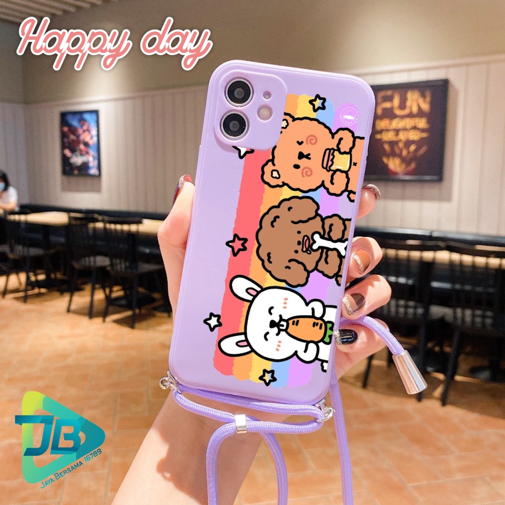 SOFTCASE SILIKON SLINGCASE TALI LANYARD STRAP PHONE MACARON PELINDUNG KAMERA HAPPY DAY OPPO VIVO SAMSUNG XIAOMI REALME IPHONE ALL TYPE JB5516