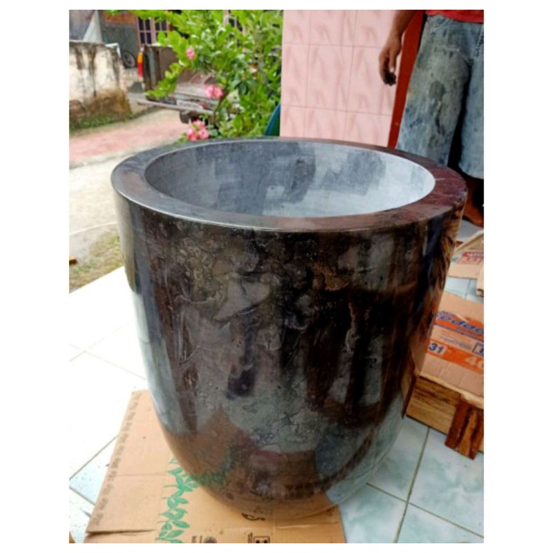 Bak Kamar Mandi Marmer Hitam Furniture Kamar Mandi Penampungan Air Serbaguna Wadah Marmer Hitam Oval