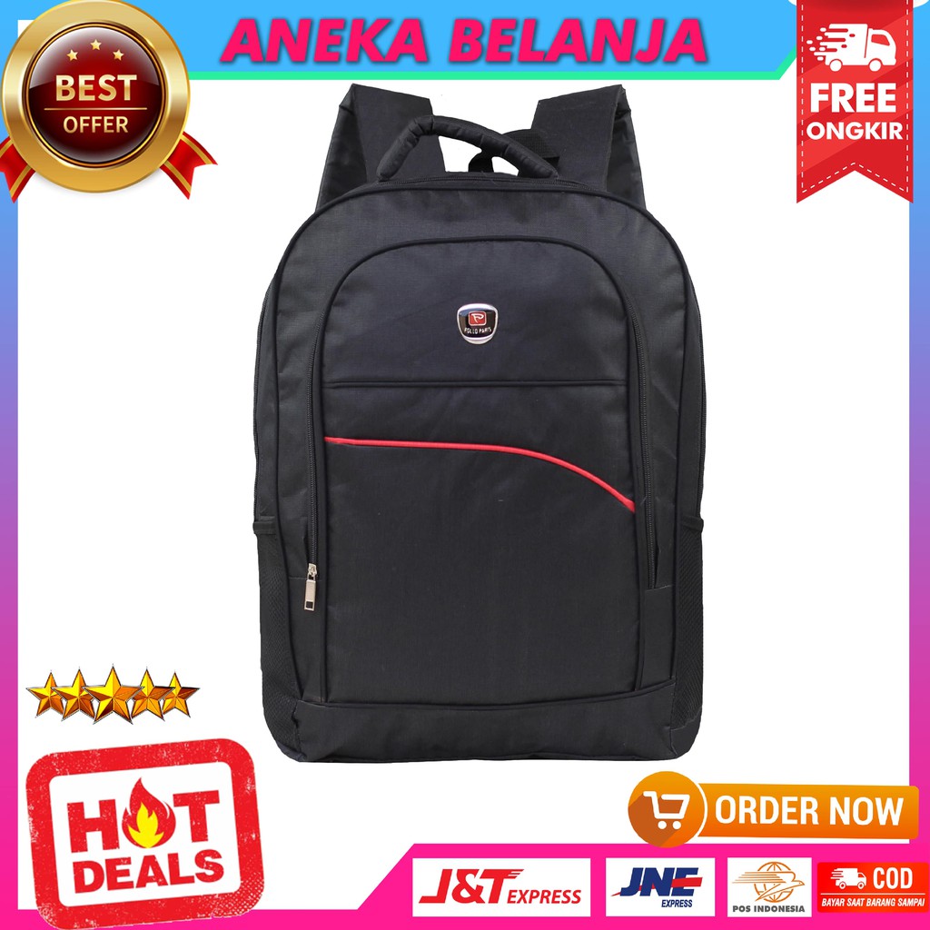 ANEKA - Tas Ransel Cowok Cewek Fashionable Model Polo Paris Lengkung Merah Backpack Keren Sekolah Kerja Murah Multifungsi Bahan Tebal Awet Kualitas Import