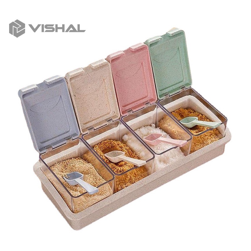 VISHAL Tempat Bumbu Kotak Dapur 4in1Free Sendok Rak Seasoning Box 4 VS-38