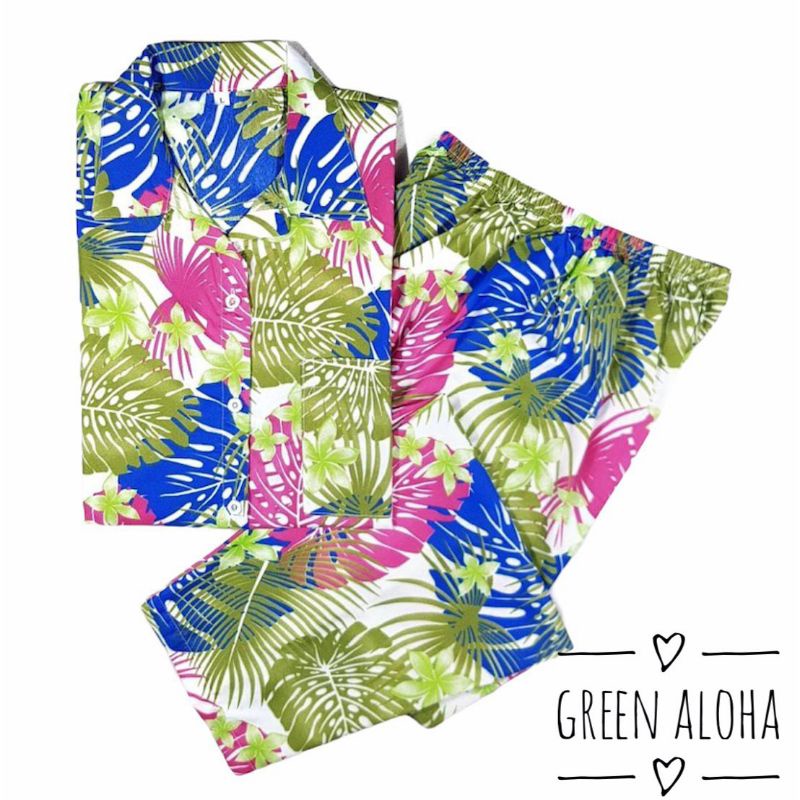 Baju Tidur Piyama Wanita Dewasa Piyama Baju Santai Motif Bunga-Green Aloha