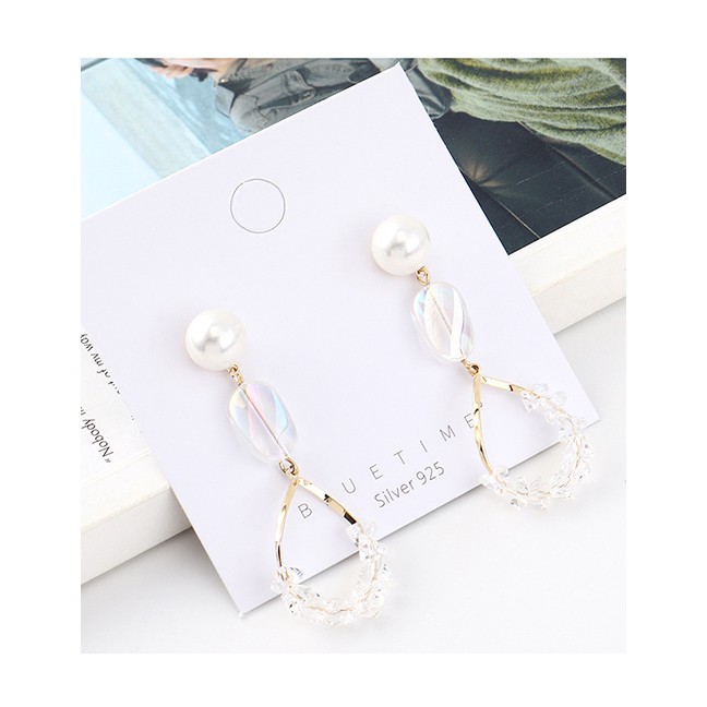 LRC Anting Tusuk Fashion 14k Gold Plated Gold Crystal Glass Hollow S925 Silver Needle Earrings Y6275