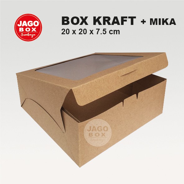 Box Kotak Dos Nasi Kue Snack Kraft 20 x 20 x 7,5 cm Lubang Mika