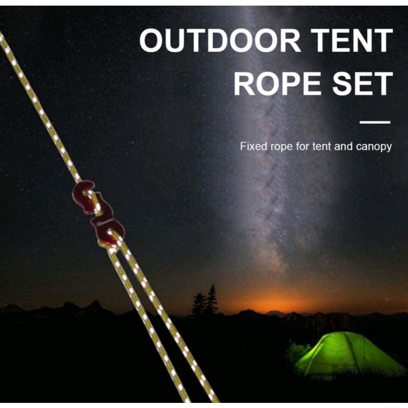 paket tali flysheet tenda reflektive 3mm lengkap denfan guyline alumunium