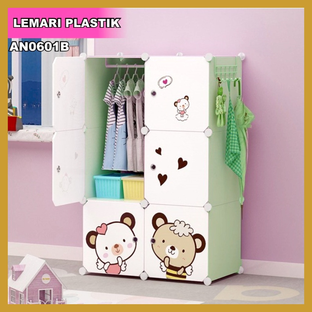 Lemari Plastik Portable 6 Pintu Lemari Karakter Lemari Pakaian Multifungsi GOSHOP88