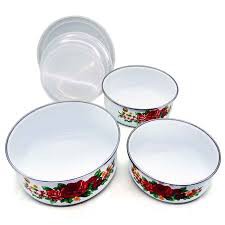 Maspion Mangkuk Mixing bowl 3 pcs porcelain Enamel + Tutup