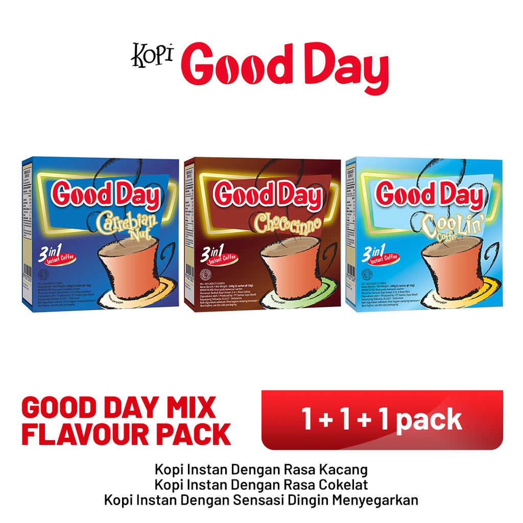 

Good Day Mix Flavour 3 Dus ( Isi 5 Pcs x 20 Gram )