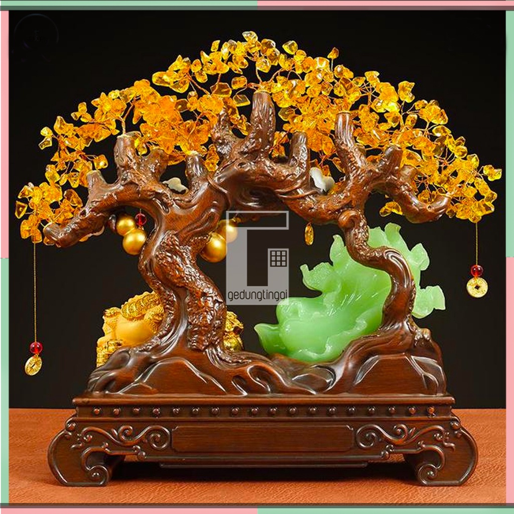 Patung Pajangan Hiasan Meja Kantor Aesthetic Benda Gelang Fengshui Fengsui Feng Shui Pohon Tree Tanaman Labu Bambu Sri Dewa Dewi Rejeki Rezeki Hoki Sawi Putih Kodok Kodokan Katak Gigit Kantong Uang Duit Coin Emas Gold Keberuntungan Giok Resin Decoration
