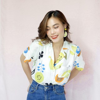 ALTERBYHARUN Kemeja  Wanita  Putih  Motif SUMMER Free 