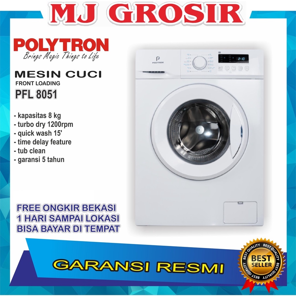 MESIN CUCI FRONT LOADING POLYTRON PFL 8051 8KG PFL8051 8 KG 1 TABUNG