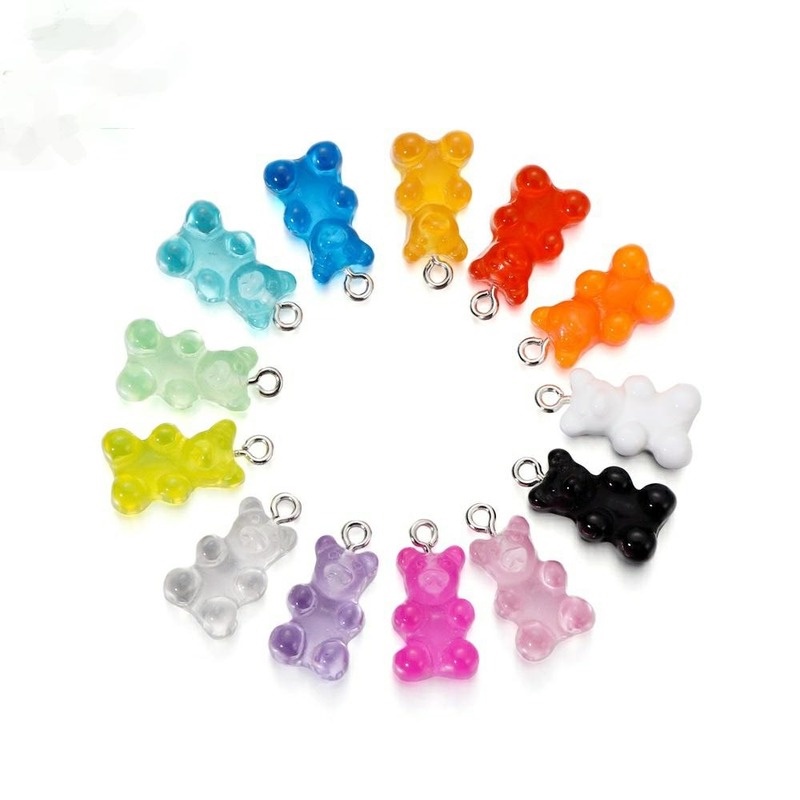 50 Pcs Ornamen Liontin Bentuk Kartun Beruang Gummy Bears Bahan Resin Warna-Warni Handmade Untuk Membuat Gantungan Kunci