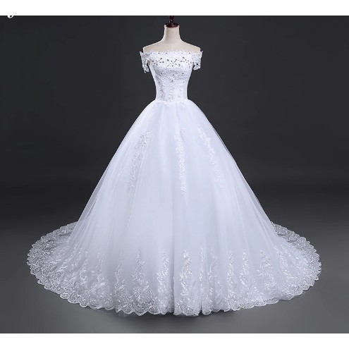 Gaun Wedding Pengantin Vintage putih sabrina