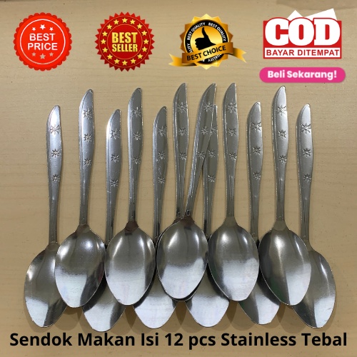 [BISA COD] PROMO Sendok Makan Isi 12 Pcs Stainless Tebal 808 32gr Anti Karat Murah Terjangkau