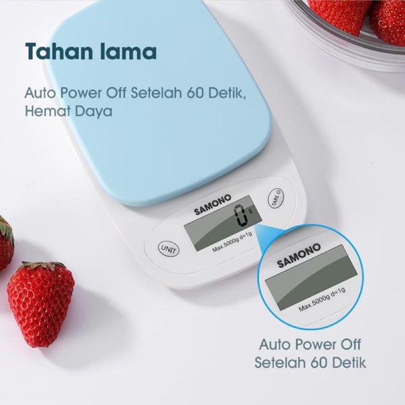 Samono 5KG Timbangan Elektrik Dapur Digital LCD Display bahan Plastik Akurasi 1 gram  SW-KS01 Biru