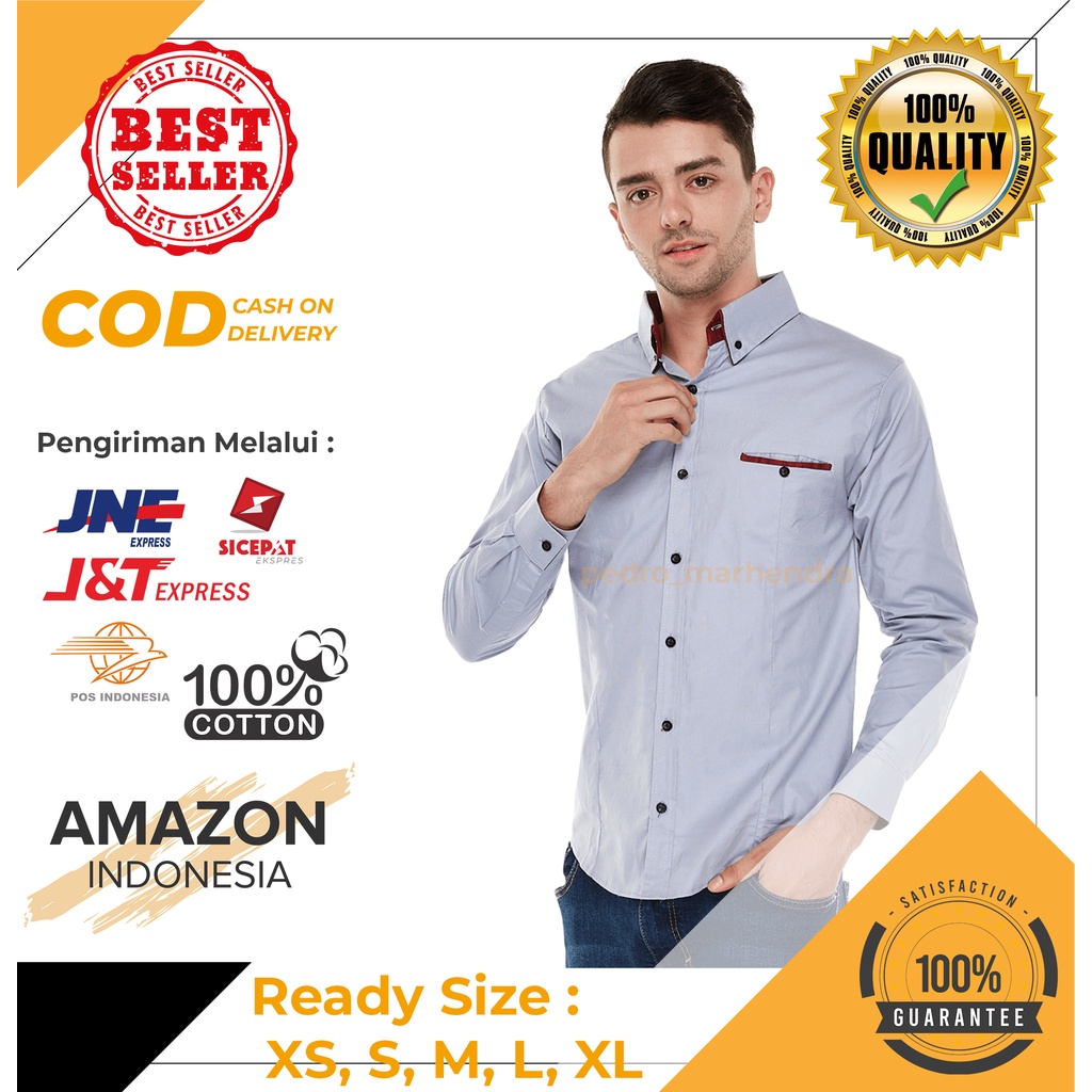 PAKAIAN PRIA KEMEJA LENGAN PANJANG PAKAIAN BAJU KANTOR POLOS GREY MAROON CASUAL KAIN KATUN MELAR DINGIN