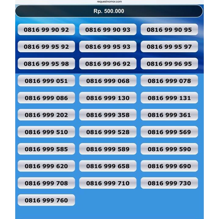 NOMOR CANTIK INDOSAT (10 DIGIT) 0816 999 XXX