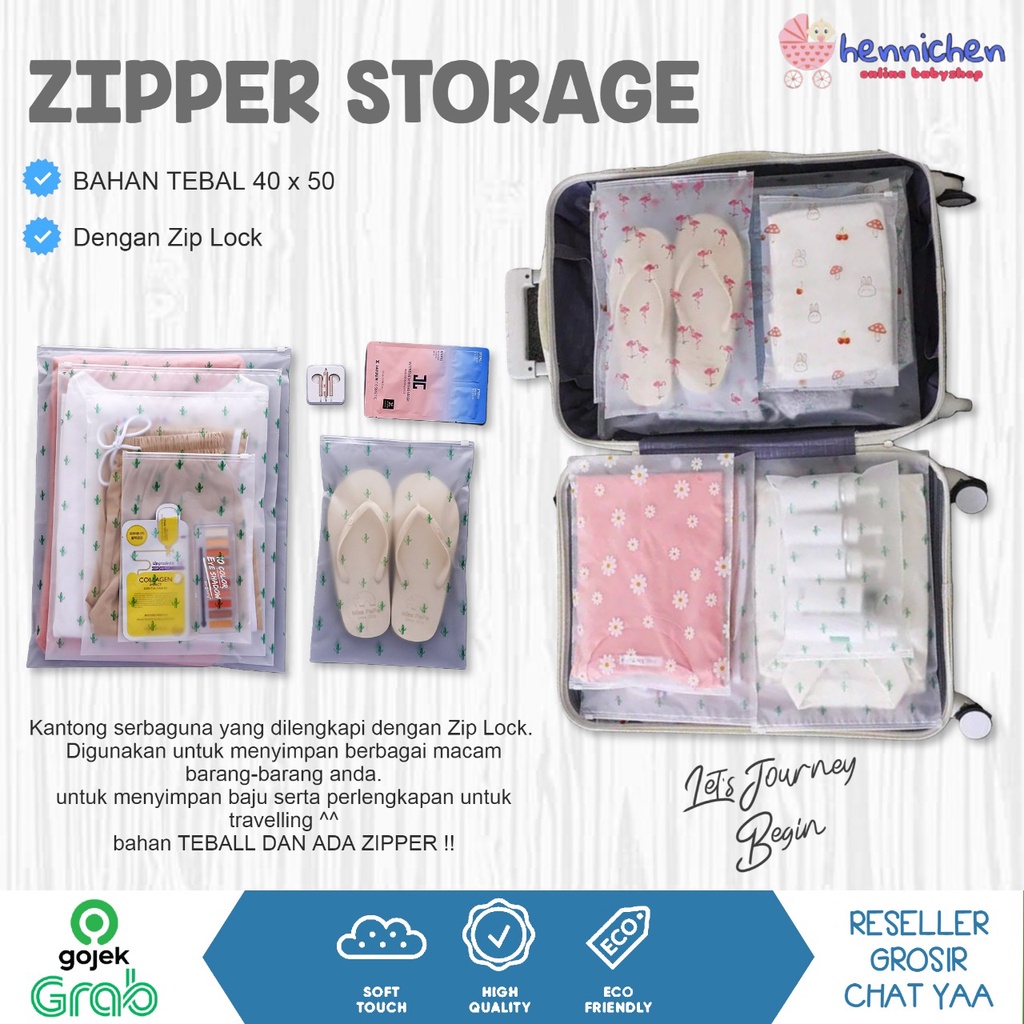 TEMPAT BAJU BABY TRAVELLING ZIPPER STORAGE BAG / Organizer Bag dengan Zip Lock BAHAN TEBAL 40 x 50